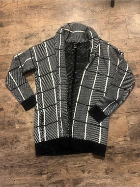 Forever 21 Black and White Windowpane Knit Cardigan